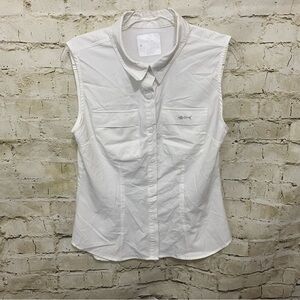Silver Bait White Sleeveless Button Up Fishing Shirt Cape Vent